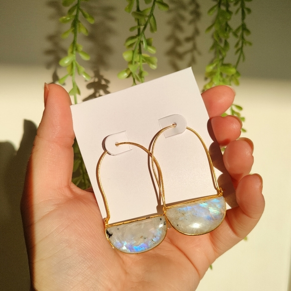 🌹The Quiet Luxury Collection🌹 Real Moonstone Gold Plated Earrings - Picture 5 of 17